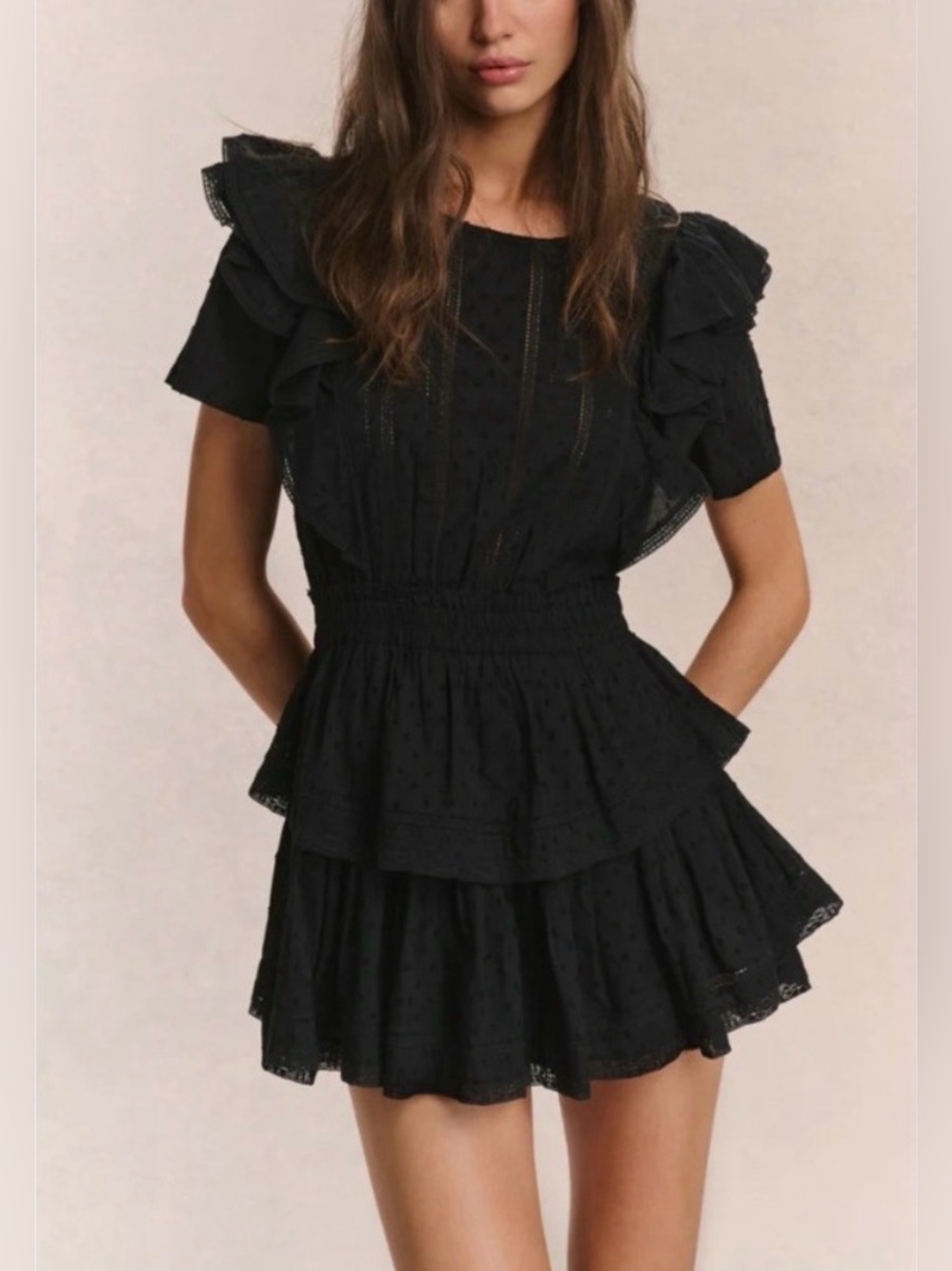 LoveShackFancy Natasha Heritage Mini Dress Eyelet Ruffle Size S